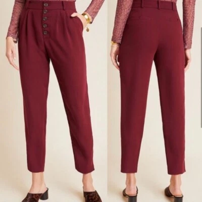 NWT Anthropologie Womens Sasha Button Fly Tapered Trousers Pants Burgundy Sz 10 - Image 1 of 4
