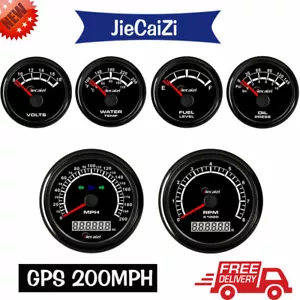 6 gauge set black 200mph gps speedometer tachometer fuel volts oil temp bule led - Picture 1 of 3