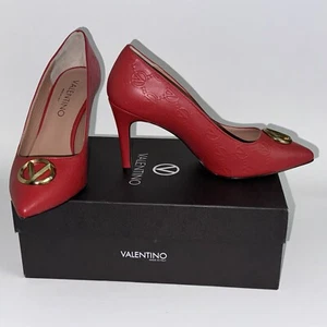 Valentino Pumps Sandals Red Heels Clara Monogram Stilettos Logo Womens 8 $479 - Picture 1 of 9