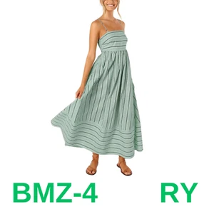 chouyatou Women's Striped Back Smocked Maxi Dress Sexy Spaghetti, Small, Green - Picture 1 of 4