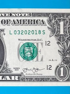 March 20, 2018 : L 03202018 S BIRTHDAY Note $1 One Dollar Bill *UNC* - Picture 1 of 3