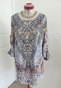 GEMS by LORRAINE White Grey Beaded TOP Size 8 NWT NEW Embellished Boho Resort - Foto 1 di 7