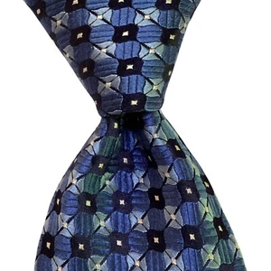 IKE BEHAR Men's 100% Silk Necktie 60 1/4" USA Designer Geometric Blue/White EUC - Picture 1 of 3