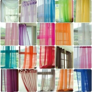 Sheer Tone Voile Curtain Panel Pelmet Net Tulle Fabric Multicolored Modern Decor - Picture 1 of 41