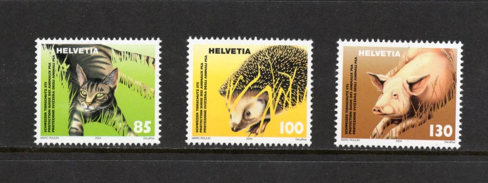 R5342 Suiza 2004 fauna gato, erizo, cerdo 3v.   MNH Foto 1 de 1