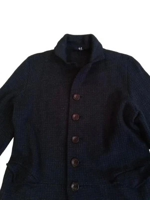 Abrigo Largo 45Rpm Lana Hanatsu Azul Marino Patrón a Cuadros Foto 1 de 4