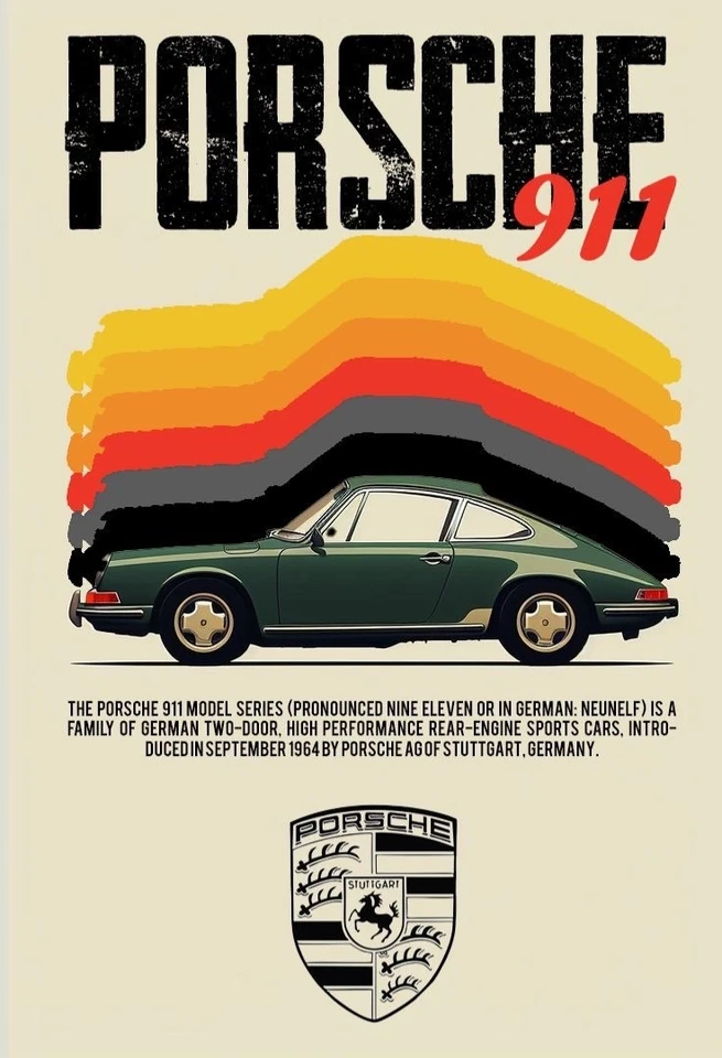 Cartel de metal Porsche Boxter 911 de 12x8 pulgadas con logotipo de línea de tiempo arte vintage ee Foto 1 de 1