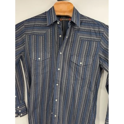 Men's Roper Long Sleeve Western Shirt Blue Gray Vertical Stripe Pearl Snap M - Image 1 of 4
