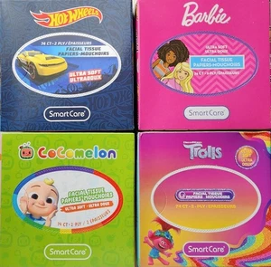 SmartCare 74-CT 2-PLY ULTRA SOFT FACIAL TISSUE Hot Wheels Barbie Cocomelon Troll - Picture 1 of 5