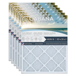 Cabana Air Filters 6pk HVAC Furnace Air Filters, MERV 8, 20 x 25 x 1, (Open Box) - Picture 1 of 6