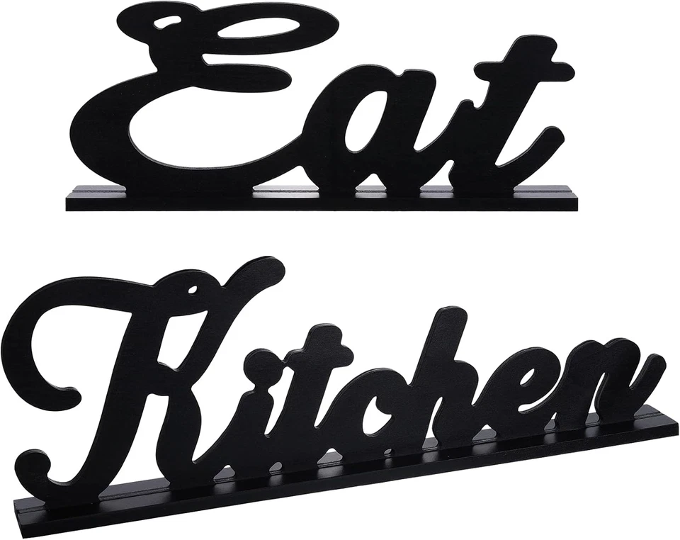 Jetec 2 Pieces Eat Sign for Kitchen Wood Decorative Table Sign Rustic Farmhouse
