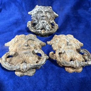3 Gargil CAST IRON PIECE SATYR, DEVIL Mid Evil DOOR KNOCKER - Picture 1 of 11