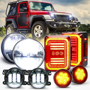 Combo For Jeep 07-18 Wrangler JK 7" LED Headlights Fog + Turn Lights Tail Lights - Picture 1 of 12
