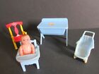 Vintage 4er Set Renwal Kinderzimmer Puppenhaus Möbel Plus Baby