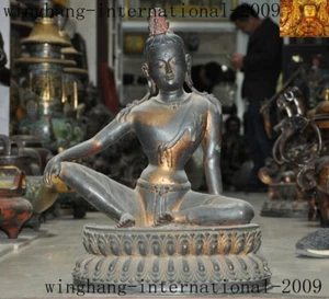 18"Tibetan Buddhism pure Bronze Gilt Tara Kwan-Yin Guanyin goddess Buddha statue - Picture 1 of 12