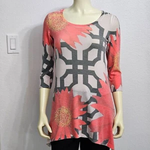 BEFORE + AGAIN Women blouse SIZE XS peach and gray flowered 3/4 sleeve - Picture 1 of 14