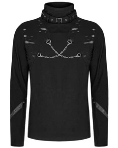 Camiseta Top Punk Rave Para Hombres Cadenas Góticas Apocalípticas Manga Larga Triturada Negra - Imagen 1 de 13