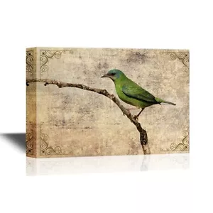 wall26 - Canvas Wall Art - A Green Bird Standing on the Tree Branch - 16x24 - Picture 1 of 2
