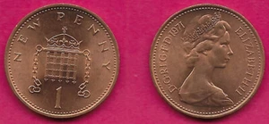 GREAT BRITAIN NEW PENNY 1971 UNC CROWNED PORTCULLIS,ELIZABETH II,YOUNG B - Picture 1 of 1