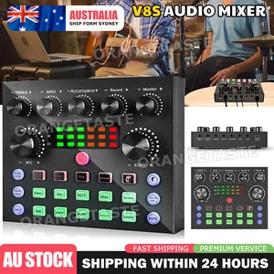 V8S Audio Mixer Sound Card Live Streaming Gaming Podcast Phone Karaoke - Picture 1 of 9