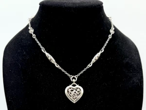 BRIGHTON Oak Brook Floral Heart Pendant Necklace Silver Plated - Picture 1 of 7
