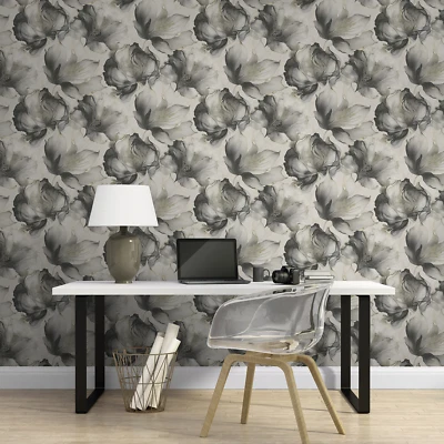 Papel Pintado Flores Elíseas Metálicas Abstracto Mármol Lavable Muriva 212502 Negro Foto 1 de 4