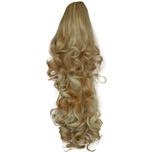 22" PONYTAIL Clip in Hair Extensions Falling Curls Strawberry Blonde Mix #18/613 - Picture 1 of 4