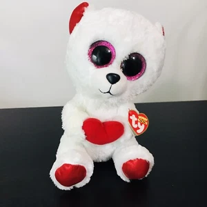 Ty Beanie Boos Cuddly White Red Heart with Tag Plush Toy 9" Valentine's Day - Picture 1 of 7