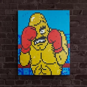 Original Painting On Canvas " Bald Bull" 24 x 30 Inch 8-Bit Pixel Art - Picture 1 of 4