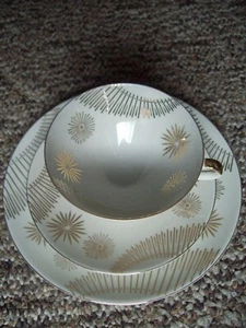 VTG Winterling Marktleuthen Bavaria 3 Pc Luncheon Set Gold Starburst Mid Century - Picture 1 of 6