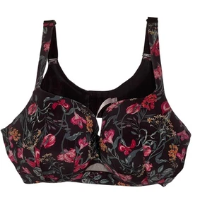 Cacique 48DD Lightly Lined Balconette Bra Underwire Black Floral Comfortable - Picture 1 of 14