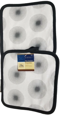 2 Same Printed Kitchen Pot Holders (7" x 7") BLACK CIRCLES, GR - Image 1 of 4