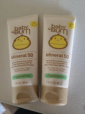 TWO Baby Bum Mineral 50 Broad Spectrum SPF 50 Zinc 3oz Each Sealed BB: 1/26 - Image 1 of 2