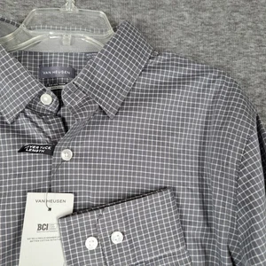 Van Heusen Men's Long Sleeve Never Tuck Shirt Button Up Gray Windowpane XLT - Picture 1 of 10