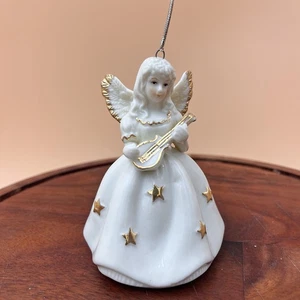 Angelo in ceramica bianca e oro con vestito - ornamento campana - Foto 1 di 4