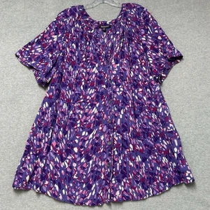 Roaman's Shift Dress Women's Size 24 Purple Short Sleeve Flowy India FLAW - Picture 1 of 13