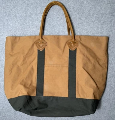 Bolso de Mano LL Bean Boat & Tote Vintage Asas de Cuero Forro a Cuadros Caqui Oliva L.L. Foto 1 de 4