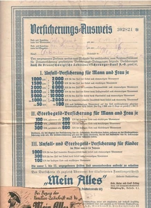 X5- Alter Versicherungs-Ausweis  Memel 1932 - Bild 1 von 2