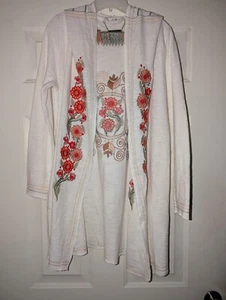 Paparazzi Floral Embroidered Hoodie Knit Jacket Coverup Boho Flowers Small - Picture 1 of 1