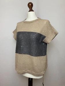 Brunello Cucinelli T-shirt Top Sweater Knit Linen Silk Sequins Oversize - Picture 1 of 14