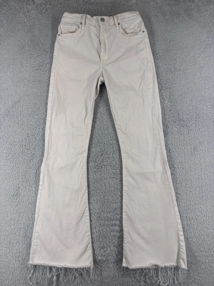 Pantalones de mezclilla negros orquídea para mujer blancos 28 acampanados dobladillo crudo mezcla de algodón 24x29 Foto 1 de 4