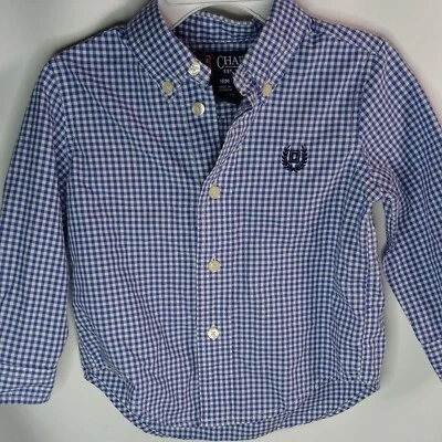 Camisa abotonada a cuadros azul blanca de 18 meses Chaps para niños Foto 1 de 4