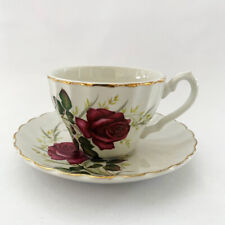Anniversary Rose TEACUP and SAUCER Swirl Scallop with Gold Trim Myott England