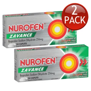 2 x Nurofen Zavance Ibuprofen Pain Headache Migraine Relief 24 Caplets 256mg - Picture 1 of 12