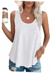 Womens Tank Tops Sleeveless Eyelet Embroidery Scoop Neck Loose X-Large A-white - Picture 1 of 6
