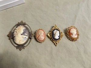 4 Vintage Cameo Reproductions Costume Jewelry 1 Signed Sarah Cov. - Picture 1 of 7
