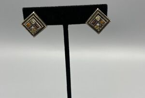 Patricia Locke Square Earrings Clear, Orange, Green and Yellow Crystals
