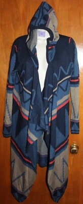 CECICO Damas Pequeño DELANTERO ABIERTO SUÉTER/CARDIGAN (Con capucha; Azul Marino/Naranja/Gris) Usado en Excelente Condición Foto 1 de 2