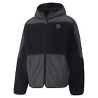 Puma Gridlock Sherpa Hooded Full Zip Jacket Mens Black Casual Athletic Outerwear
