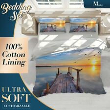 Dock Sunset Beach Sea Ocean Blue Quilt Cover Queen Size Single Double King